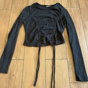 Chic Black Ruched Long Sleeve Blouse